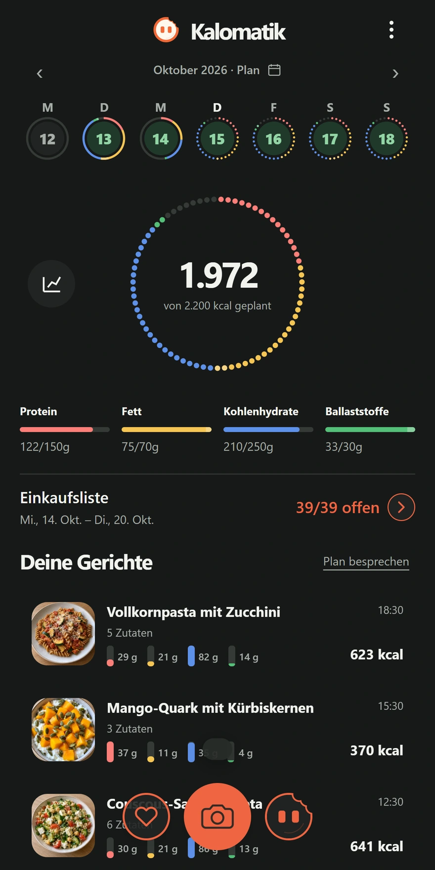 Kalomatik Planung mit gepunkteten Tagesringen